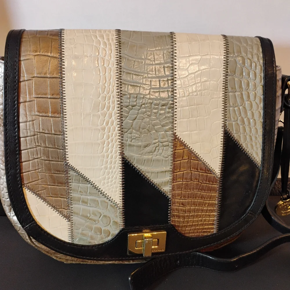 Brahmin Leather Croc Patchwork Shoulder Purse - Picture 2 of 16